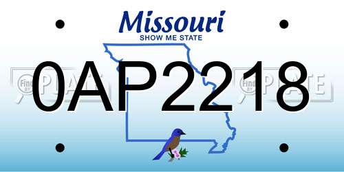 0AP2218 Missouri License Plate