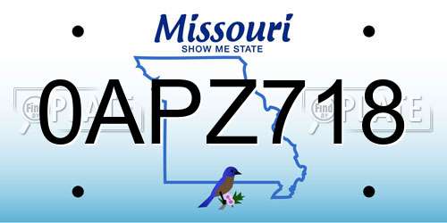 0APZ718 Missouri License Plate