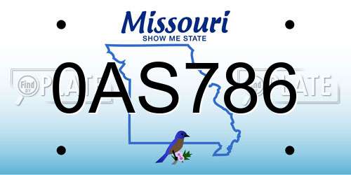 0AS786 Missouri License Plate