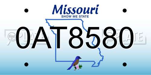 0AT8580 Missouri License Plate