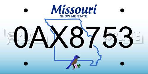 0AX8753 Missouri License Plate