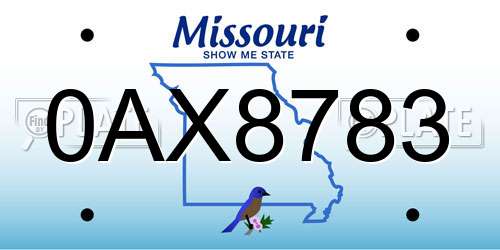 0AX8783 Missouri License Plate