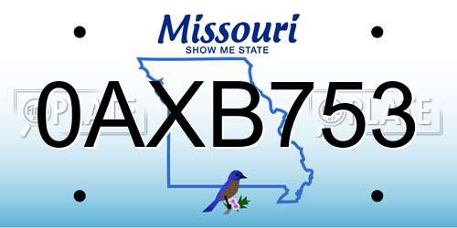 0AXB753 Missouri License Plate