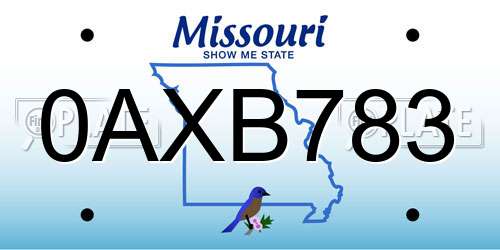 0AXB783 Missouri License Plate