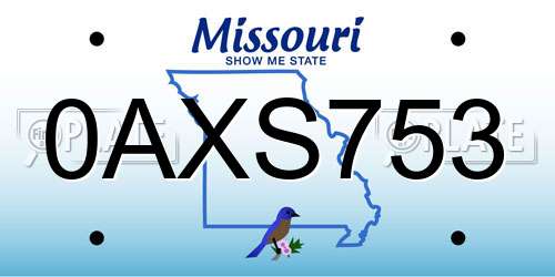 0AXS753 Missouri License Plate