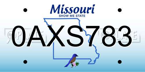 0AXS783 Missouri License Plate