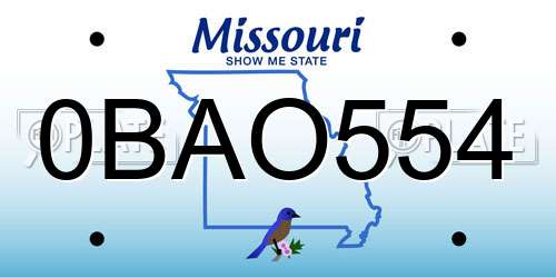 0BAO554 Missouri License Plate