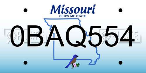 0BAQ554 Missouri License Plate