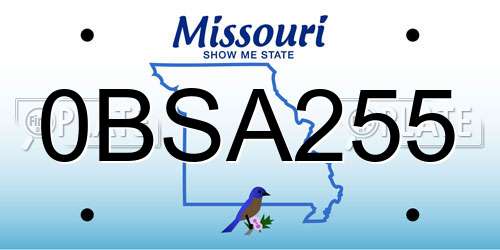 0BSA255 Missouri License Plate