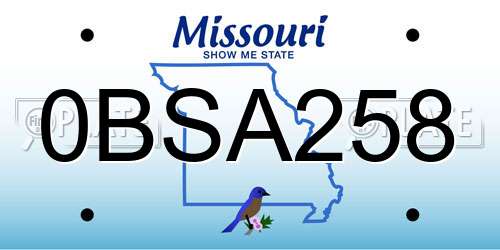 0BSA258 Missouri License Plate