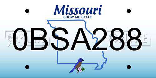 0BSA288 Missouri License Plate