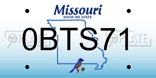 0BTS71 Missouri License Plate