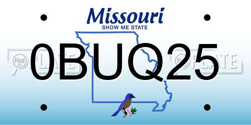 0BUQ25 Missouri License Plate