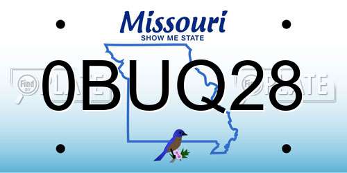 0BUQ28 Missouri License Plate
