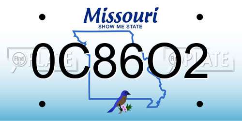 0C86O2 Missouri License Plate