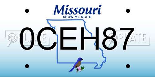 0CEH87 Missouri License Plate