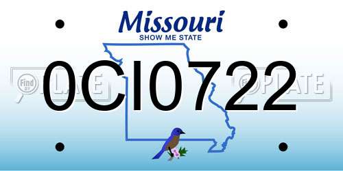 0CI0722 Missouri License Plate