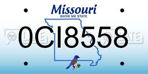 0CI8558 Missouri License Plate