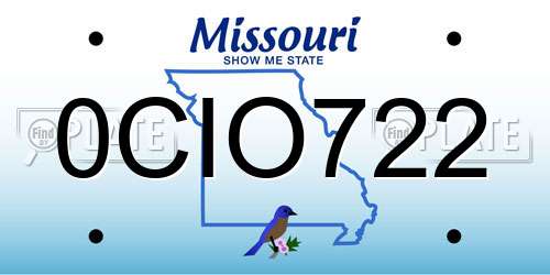 0CIO722 Missouri License Plate