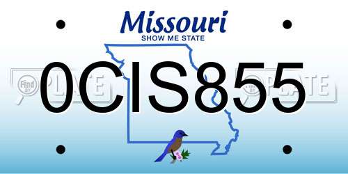 0CIS855 Missouri License Plate