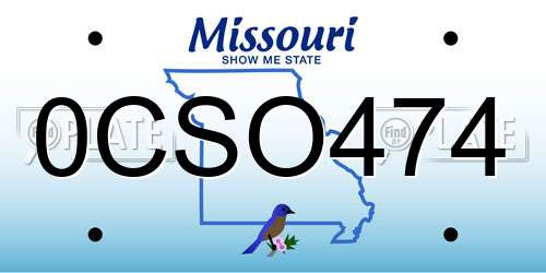 0CSO474 Missouri License Plate