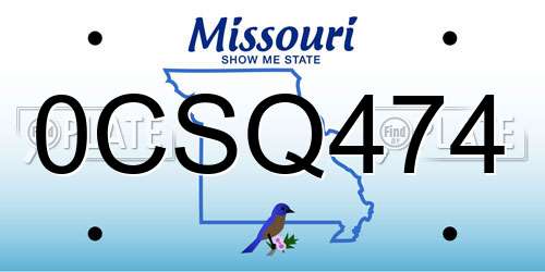 0CSQ474 Missouri License Plate