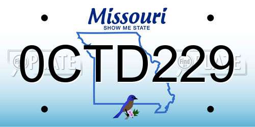 0CTD229 Missouri License Plate