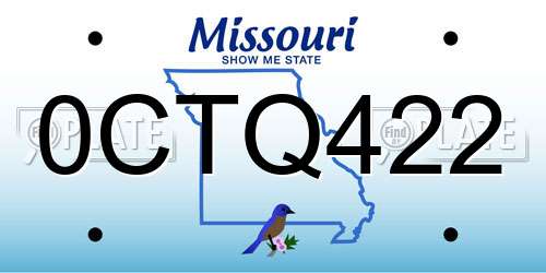 0CTQ422 Missouri License Plate