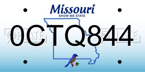 0CTQ844 Missouri License Plate