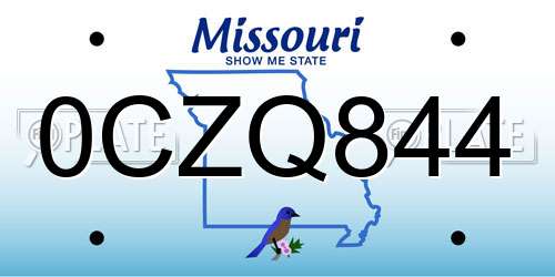 0CZQ844 Missouri License Plate