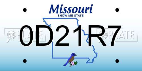 0D21R7 Missouri License Plate