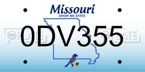 0DV355 Missouri License Plate