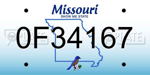 0F34167 Missouri License Plate