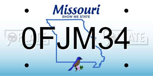 0FJM34 Missouri License Plate