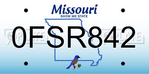 0FSR842 Missouri License Plate