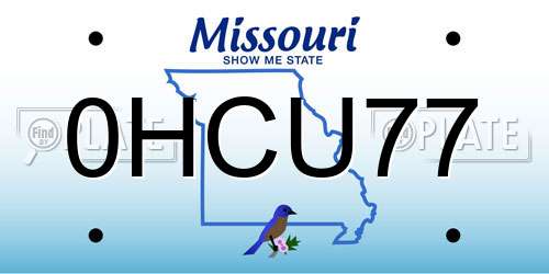 0HCU77 Missouri License Plate