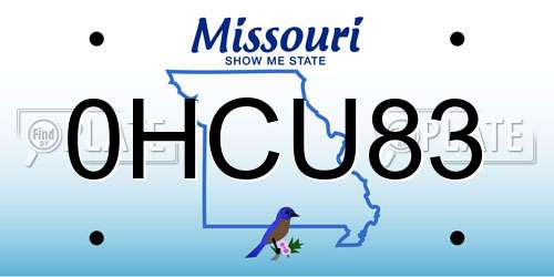 0HCU83 Missouri License Plate