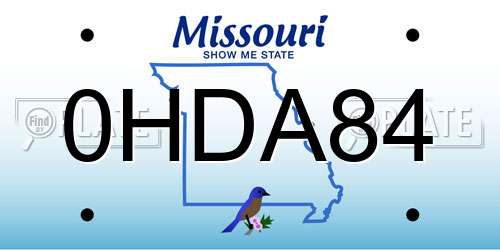0HDA84 Missouri License Plate