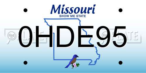 0HDE95 Missouri License Plate