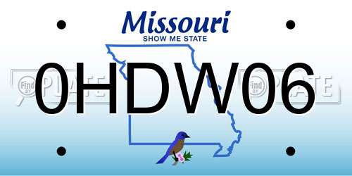 0HDW06 Missouri License Plate