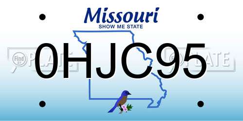 0HJC95 Missouri License Plate