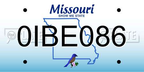 0IBE086 Missouri License Plate