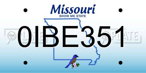 0IBE351 Missouri License Plate