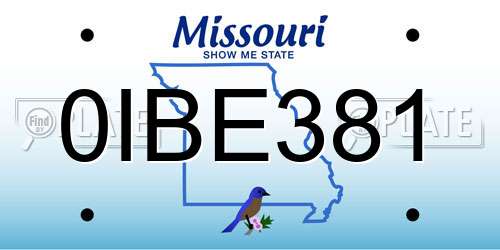 0IBE381 Missouri License Plate