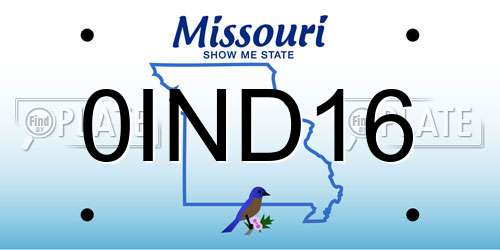 0IND16 Missouri License Plate
