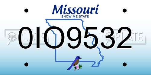 0IO9532 Missouri License Plate