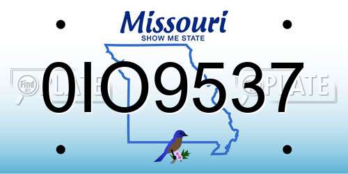 0IO9537 Missouri License Plate