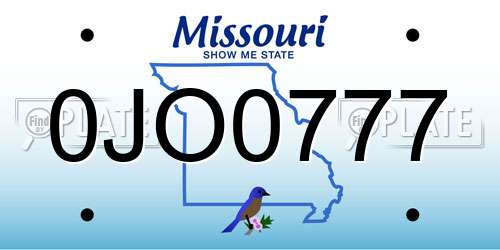 0JO0777 Missouri License Plate