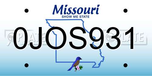 0JOS931 Missouri License Plate