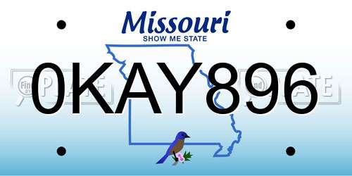 0KAY896 Missouri License Plate